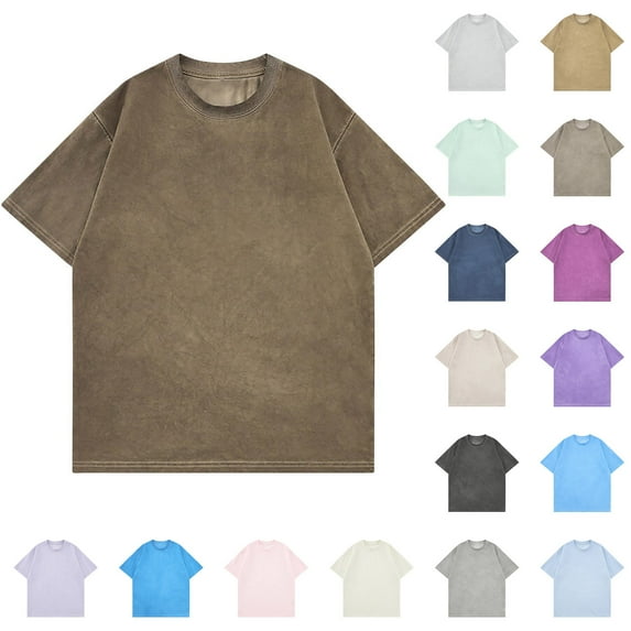NuoCaiYun Cotton T-Shirts for Men Oversized Loose Fit Vintage Washed Tee Unisex Short Sleeve Casual Tops