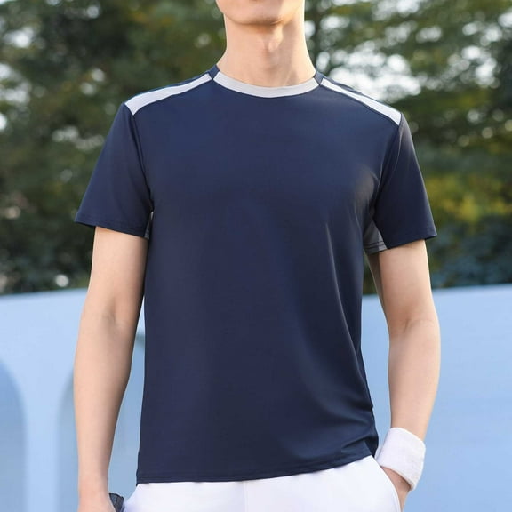 NuoCaiYun Elastic Sports Tops for Man Solid-Color Casual Short Sleeved Round-Neck Blouses Summer