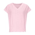 thumbnail image 1 of NuoCaiYun Eyelet Tops for Women Summer V Neck Short Sleeve Shirts Fashion Smocked Waist Crop Top Casual Plain T Shirts, 1 of 6