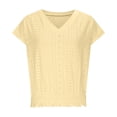 thumbnail image 1 of NuoCaiYun Eyelet Tops for Women Summer V Neck Short Sleeve Shirts Fashion Smocked Waist Crop Top Casual Plain T Shirts, 1 of 6