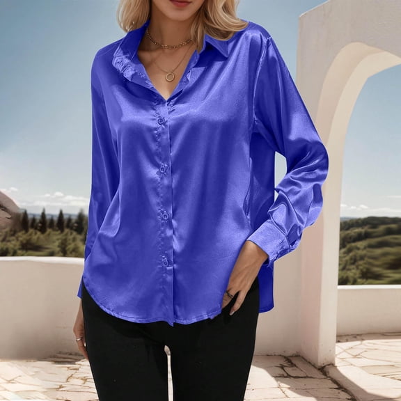 NuoCaiYun Fall Winter Shirts Women'S Solid Color Long Sleeve Button Turndown Collar Fashionable Tops