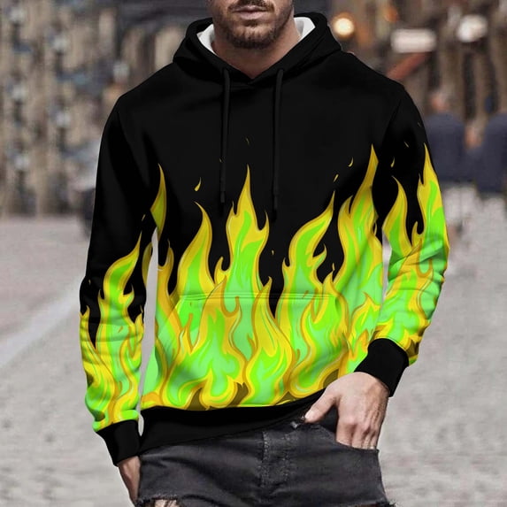 NuoCaiYun Fall Winter Sweatshirts for Men and Women Hooded Sweater Flame Printed Pullover Blouse with Pockets