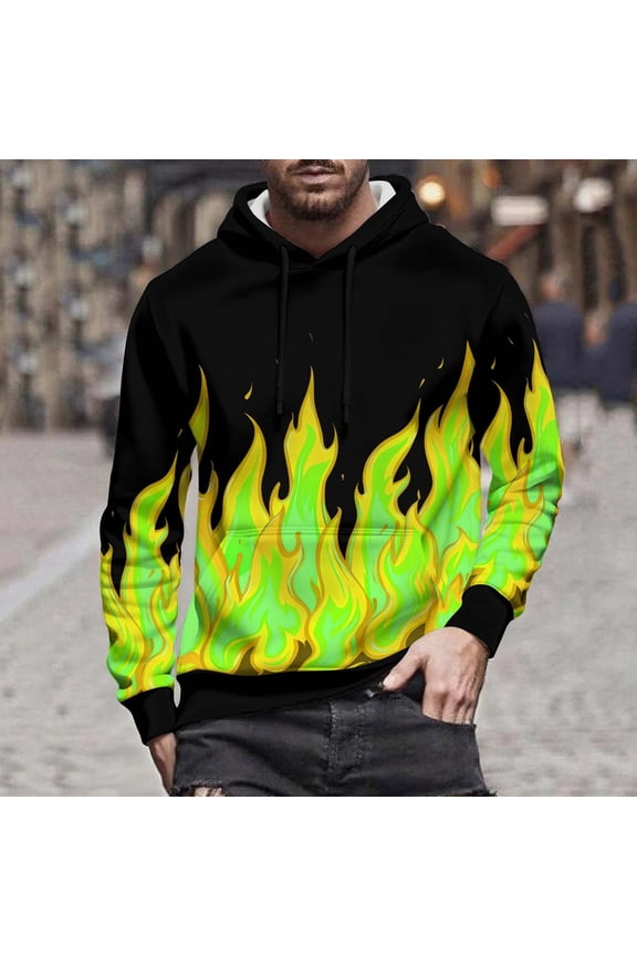 Fall Winter Sweatshirts for Men and Women Hooded Sweater Flame Printed Pullover Blouse with Pockets