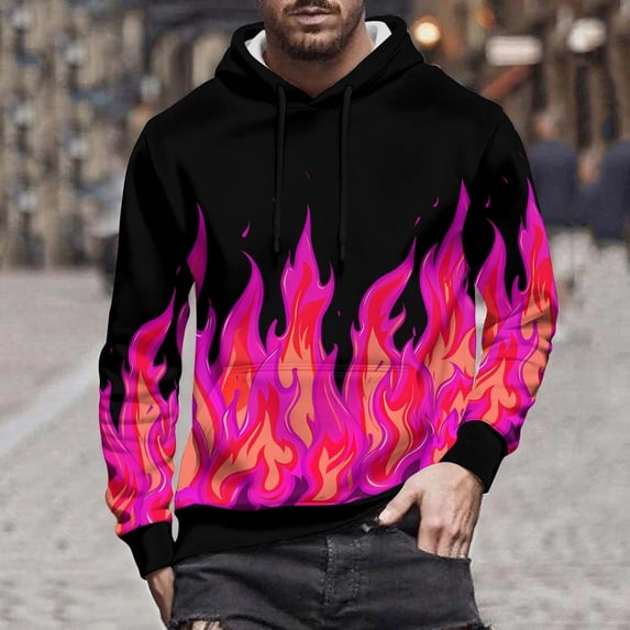 NuoCaiYun Fall Winter Sweatshirts for Men and Women Hooded Sweater Flame Printed Pullover Blouse with Pockets