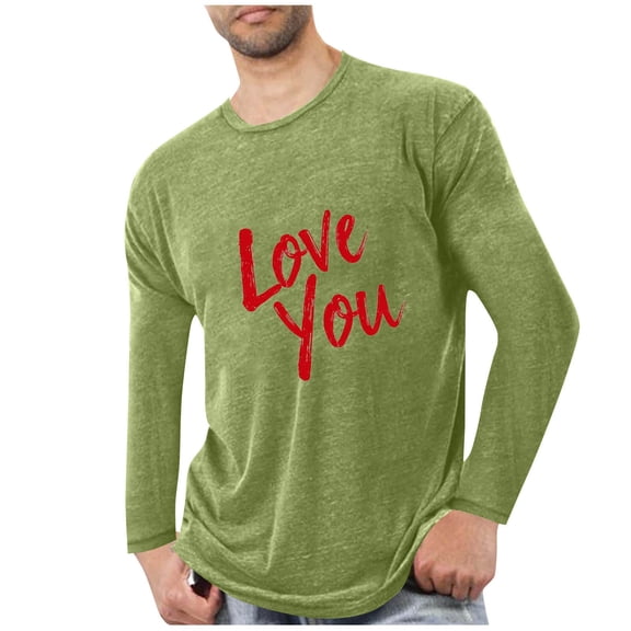 NuoCaiYun Fashion Valentine's Day Pajamas T-shirt for Men Casual Crew Neck Pullover Long Sleeves Loose Tops