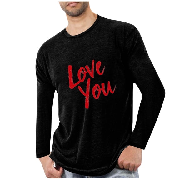 NuoCaiYun Fashion Valentine's Day Pajamas T-shirt for Men Casual Crew Neck Pullover Long Sleeves Loose Tops