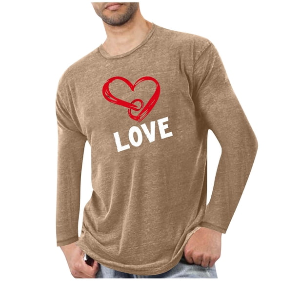 NuoCaiYun Fashion Valentine's Day T-Shirts for Men Casual Crew Neck Pullover Long Sleeves Loose Blouses Tops