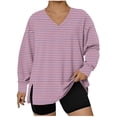 thumbnail image 1 of NuoCaiYun Fashion Women'S Plus Size Blouse Striped Print Hem Slit Long Sleeve V-Neck Pullover Fashionable Tops, 1 of 5