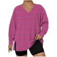 thumbnail image 1 of NuoCaiYun Fashion Women'S Plus Size Blouse Striped Print Hem Slit Long Sleeve V-Neck Pullover Fashionable Tops, 1 of 5