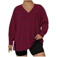 thumbnail image 1 of NuoCaiYun Fashion Women'S Plus Size Blouse Striped Print Hem Slit Long Sleeve V-Neck Pullover Fashionable Tops, 1 of 5