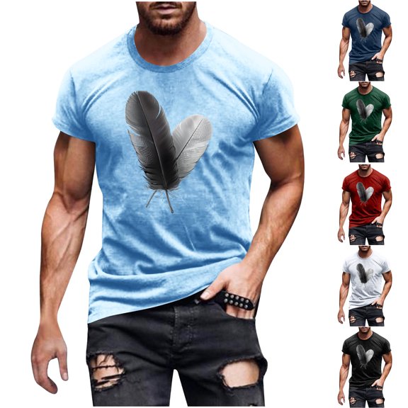 NuoCaiYun Fashionable Men'S Tops Casual Printed Short Sleeve Round Neck Summer Fall Blouses