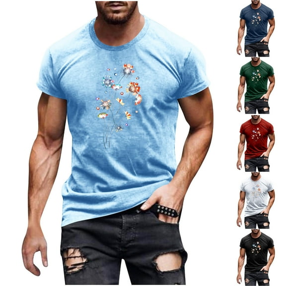 NuoCaiYun Fashionable Men'S Tops Casual Printed Short Sleeve Round Neck Summer Fall Blouses