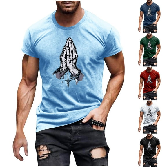 NuoCaiYun Fashionable Men'S Tops Casual Printed Short Sleeve Round Neck Summer Fall Blouses