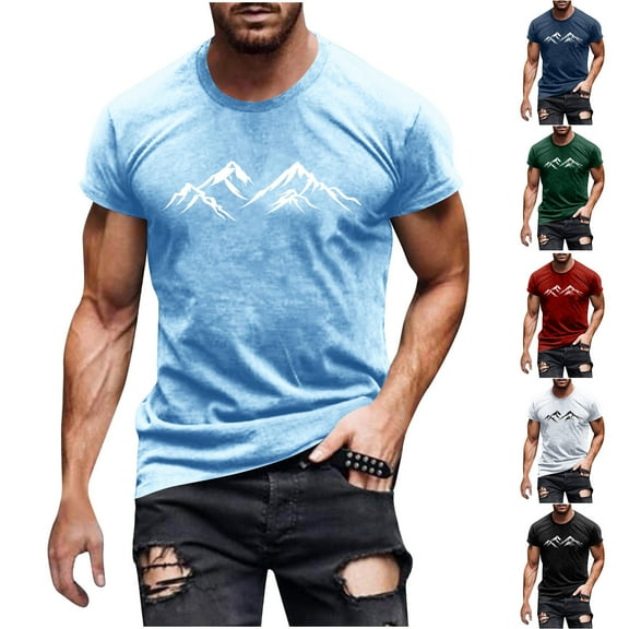 NuoCaiYun Fashionable Men'S Tops Casual Printed Short Sleeve Round Neck Summer Fall Blouses