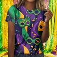 thumbnail image 1 of NuoCaiYun Happy Mardi Gras T Shirt Womens New Party Carnival Printed Round Neck Short Sleeve T-Shirt Tops, 1 of 6