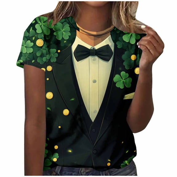 NuoCaiYun Happy Mardi Gras T Shirt Womens New Party Carnival Printed Round Neck Short Sleeve T-Shirt Tops