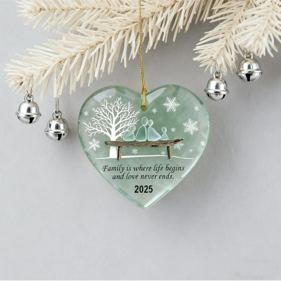 NuoCaiYun Heart-Shaped Family Sea Glass Ornament