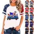 thumbnail image 1 of NuoCaiYun Independence Blouses for Women Casual Crew Neck Short Sleeve Pleated Tops Fashion Clothes, 1 of 5