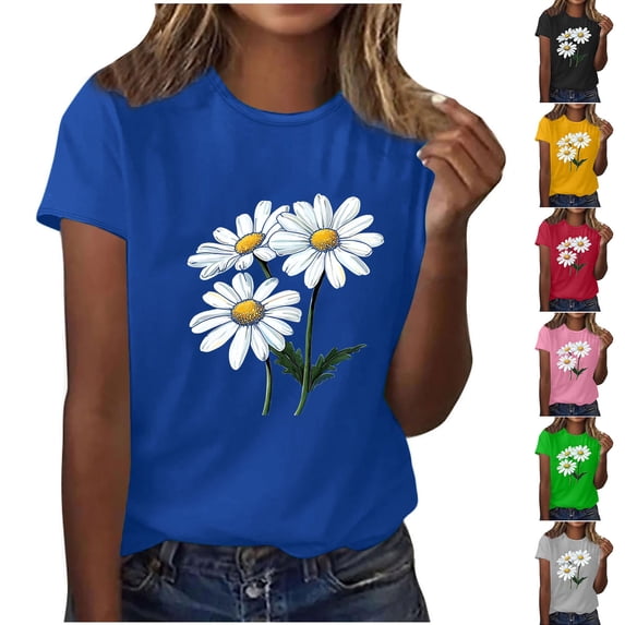 NuoCaiYun Ladies Summer T Shirts, Women Tops Casual Print Round-Neck Pullover Tee Short Sleeve Blouses