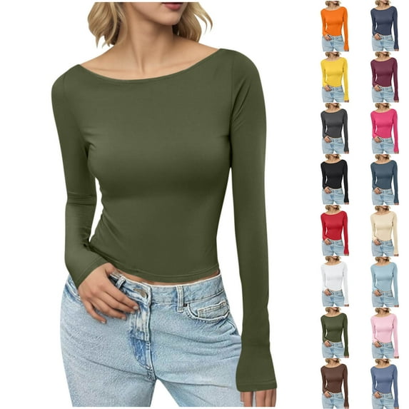 NuoCaiYun Long-Sleeve Tops Women'S Casual Fashion Solid-Color Crew Neck Pullover for Fall/Winter