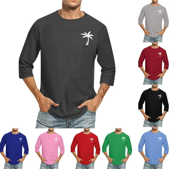 NuoCaiYun Men 3/4 Sleeve Athletic T-Shirt Print Round Neck Casual Short Sleeve Blouses Tops