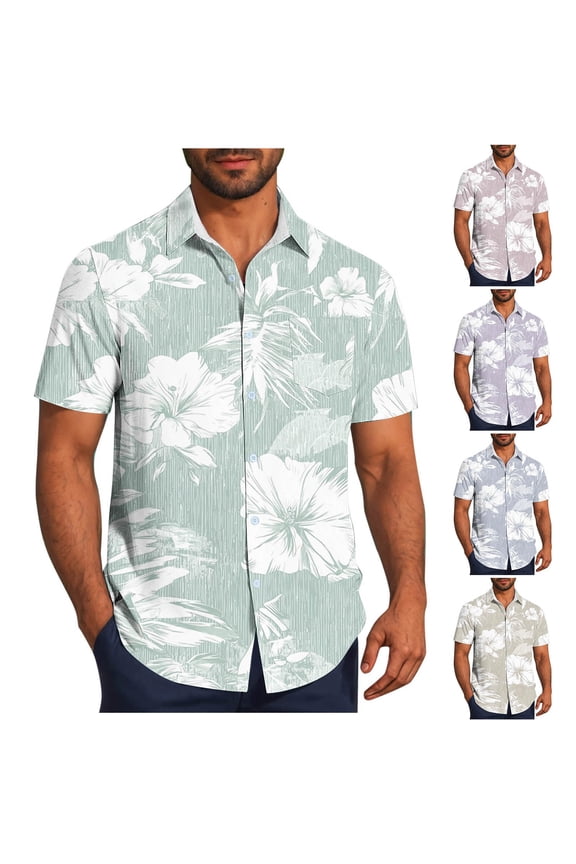 NuoCaiYun Men Hawaiian Shirts Short Sleeve Summer Beach Tropical Button Down Shirt with Pocket