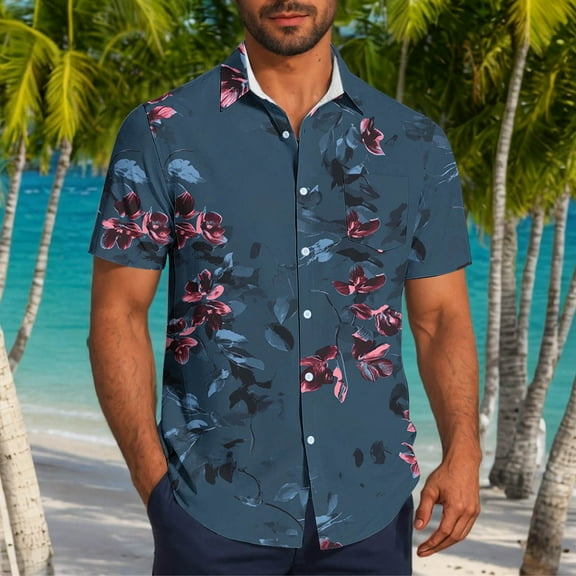 NuoCaiYun Men Hawaiian Shirts Short Sleeve Summer Beach Tropical Button Down Shirt with Pocket