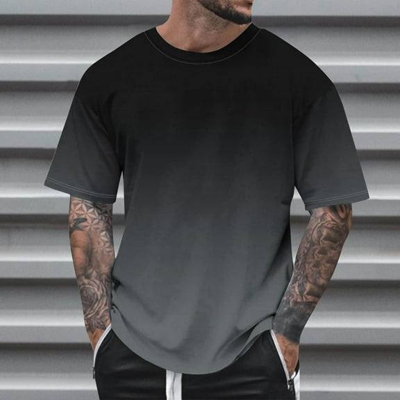 NuoCaiYun Men'S Gradient T Shirt Short Sleeve Round Neck Summer Tops Casual Tee Plus Size S-5XL