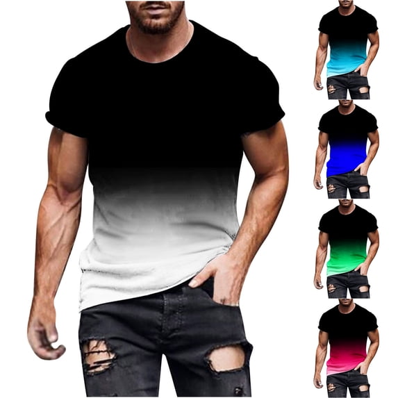 NuoCaiYun Men'S Gym Workout Short Sleeve Tees Casual Crewneck Gradient T-Shirts Summer Lightweight Breathable Athletic Tops