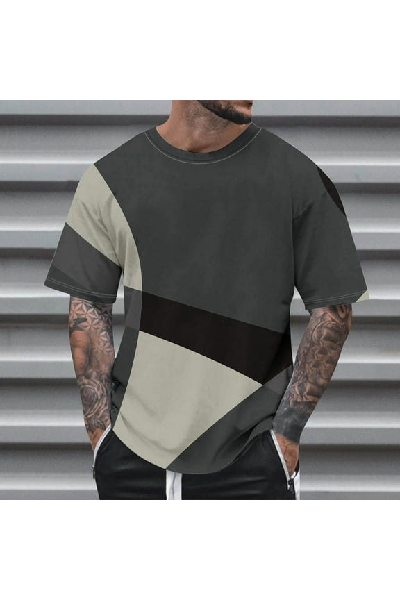 NuoCaiYun Men'S Striped T Shirt Short Sleeve Round Neck Summer Tops Casual Tee Plus Size S-5XL