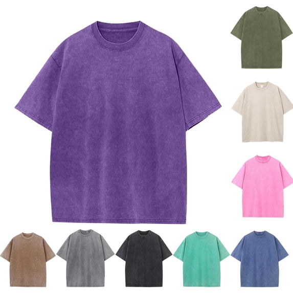 NuoCaiYun Men Short Sleeve Tops, Men'S Casual Crew Neck Solid Color Sports Washed Cotton Vintage Distressed T-Shirt
