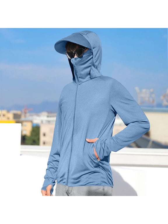 Men's Upf 50+ Sun Protection Jacket Hooded Lightweight Full Zip Coat Long Sleeve Hiking Fishing Sun Shirts