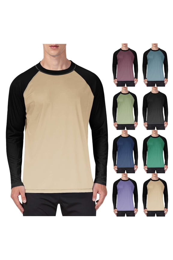 Mens Baseball Shirt Casual Raglan Long Sleeve Crewneck T-Shirt Upf 50+ Uv Sun Protection Quick Dry Tshirt Moisture Wicking Workout Tee Shirts