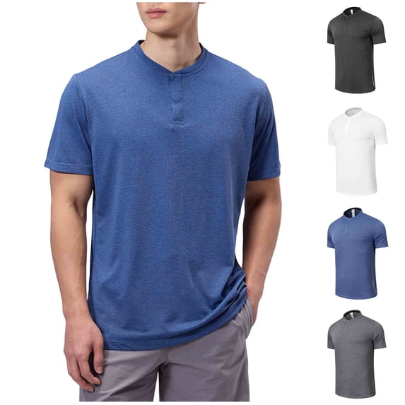 NuoCaiYun Mens Henley Shirt 3 Button Short Sleeve Shirts Slim Fit Quick Dry Gym Tshirt Lightweight Casual Basic Tee