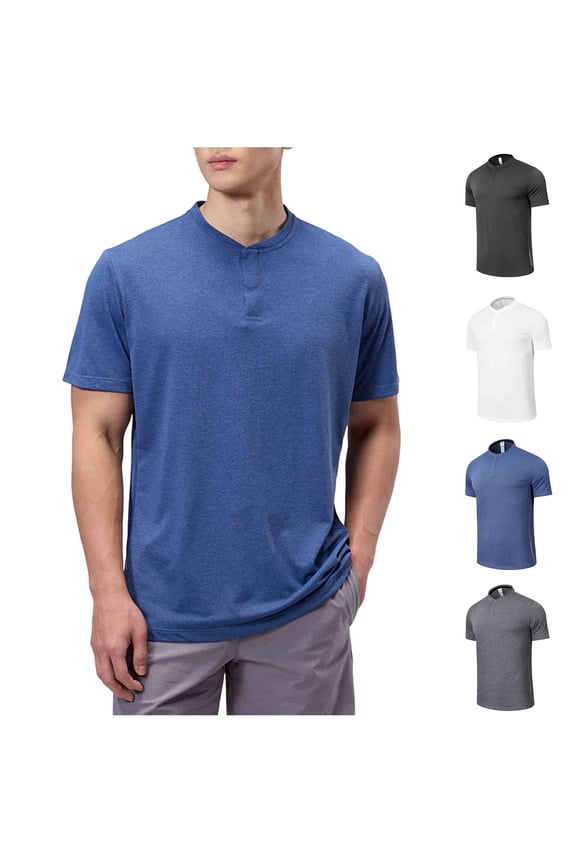 Mens Henley Shirt 3 Button Short Sleeve Shirts Slim Fit Quick Dry Gym Tshirt Lightweight Casual Basic Tee