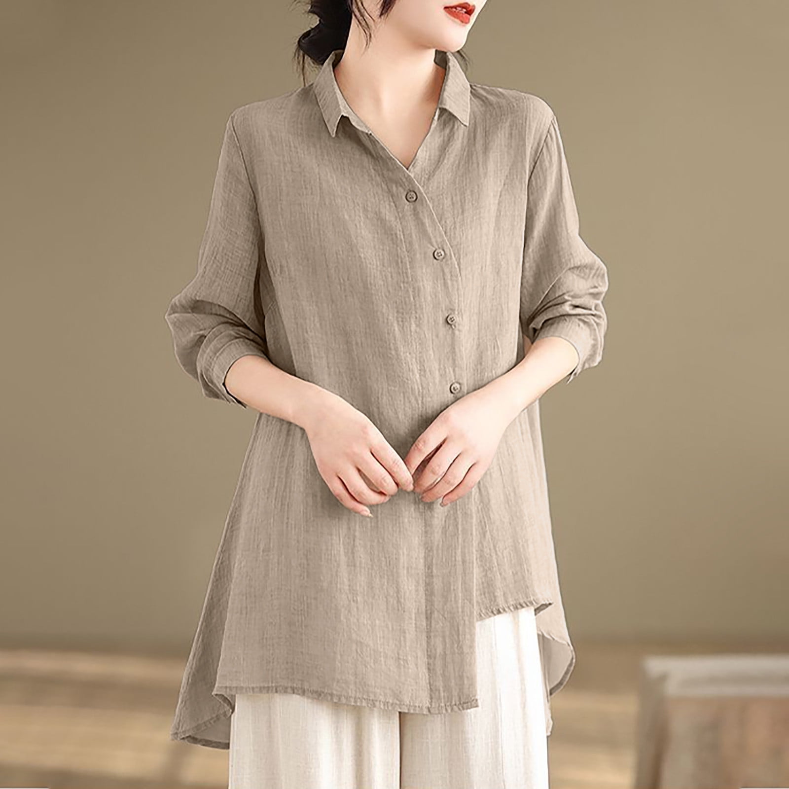 NuoCaiYun Oversized Cotton Linen Shirts for Women Plus Size Long Sleeve ...
