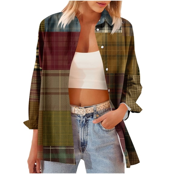 NuoCaiYun Plaid Flannel Shirts for Women Oversized Long Sleeve Button Down Shirts Loose Fit Work Blouses Tops