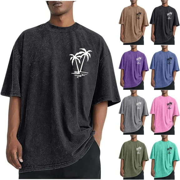 NuoCaiYun Plus Size T-Shirt for Men Casual Sports Washed Distressed Short Sleeve Round-Neck Top Blouse