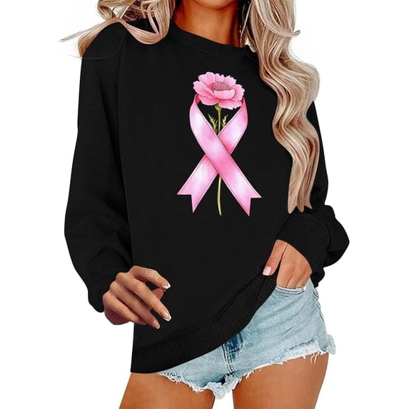 NuoCaiYun Polyester Top for Women, Women'S Long-Sleeve Round Neck Pullover Casual Printed Loose Sweatshirts