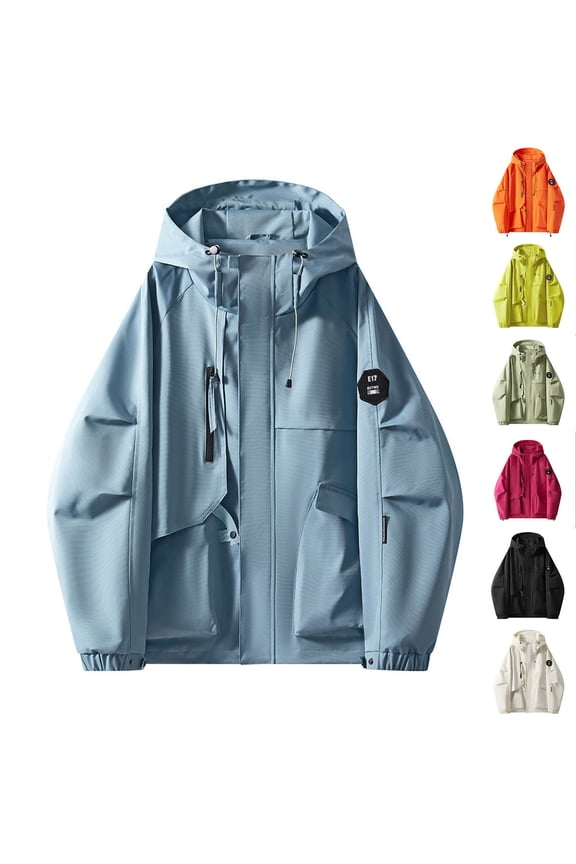 Spring Coats for Women Full Zip Hooded Jacket Waterproof Multi Pockets Long Sleeve Outwear Coat
