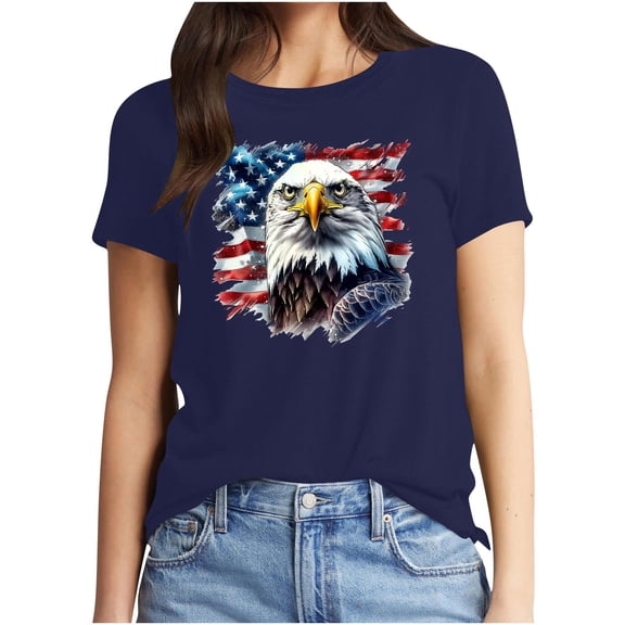 NuoCaiYun Spring Summer Women Cotton Tops, Ladies Short Sleeve Round Neck Casual Independence Day Printed T-Shirt