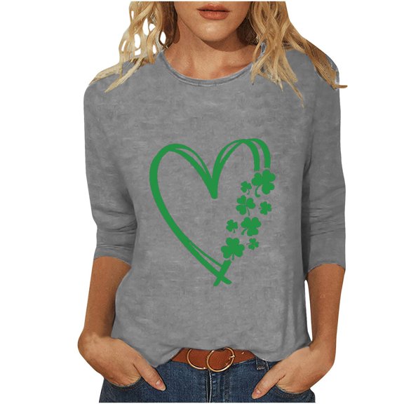 NuoCaiYun St. Patrick'S Day 3/4 Sleeve T-Shirt for Ladies Round Neck Three Quarter Sleeve Loose Winter Clothes