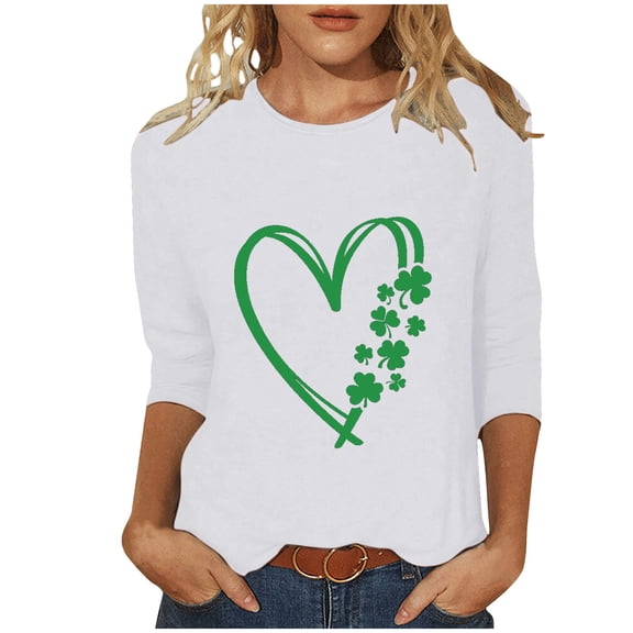 NuoCaiYun St. Patrick'S Day 3/4 Sleeve T-Shirt for Ladies Round Neck Three Quarter Sleeve Loose Winter Clothes