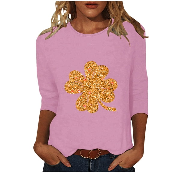 NuoCaiYun St. Patrick'S Day 3/4 Sleeve T-Shirt for Women Round Neck Three Quarter Sleeve Loose Winter Clothes