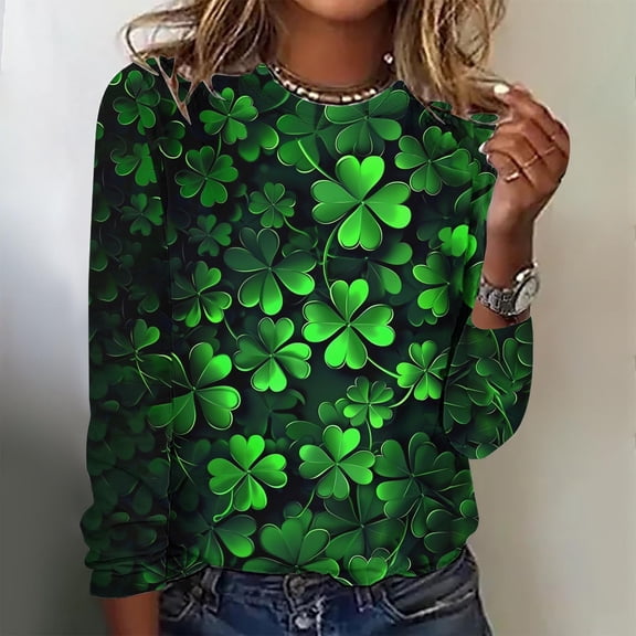 NuoCaiYun St. Patrick'S Day Sweatshirts for Women Casual Long Sleeve T-Shirts Irish Cute Clover Shamrock Pullover Tops