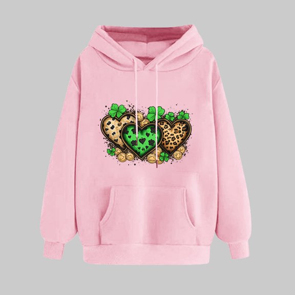NuoCaiYun St. Patrick's Day Sweatshirts Women's Fashion Print Long Sleeve Casual Loose Hooded Drawstring Pullover with Pocket