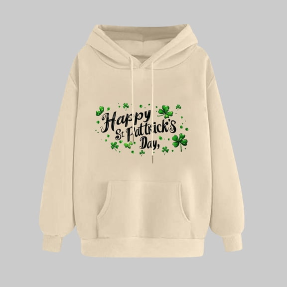 NuoCaiYun St. Patrick's Day Sweatshirts Women's Fashion Print Long Sleeve Casual Loose Hooded Drawstring Pullover with Pocket