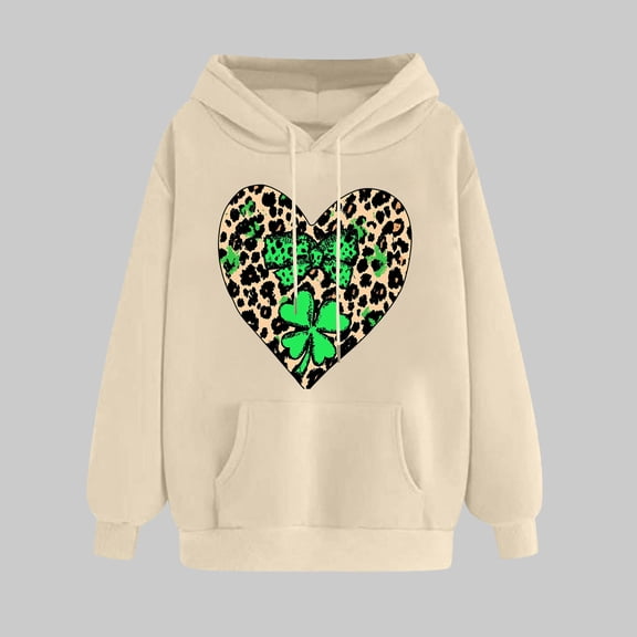 NuoCaiYun St. Patrick's Day Sweatshirts for Women Fashion Print Long Sleeve Casual Loose Hooded Drawstring Pullover with Pocket