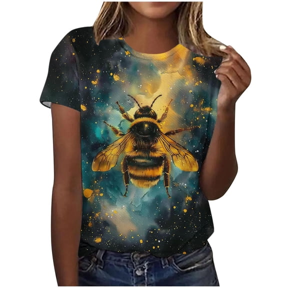NuoCaiYun Summer Blouses for Women, Women'S Tops World Honey Day Printed Short Sleeve Crew Neck Casual T Shirts