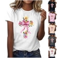 thumbnail image 1 of NuoCaiYun Summer T Shirts for Women, Casual Womens Workout Tshirt Easter Print Round-Neck Pullover Short Sleeve Tops, 1 of 6